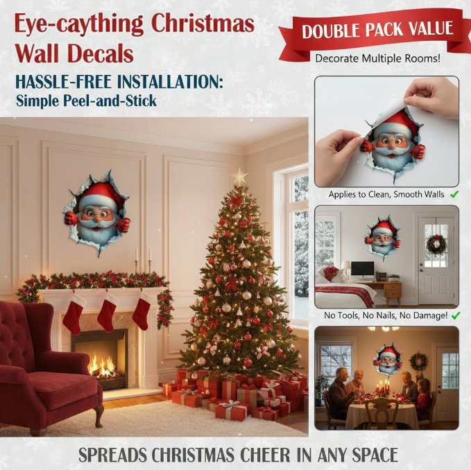 "Santa's Breaking In!" Christmas Wall Sticker 🎅 Funny Holiday Decor for Home 🎄