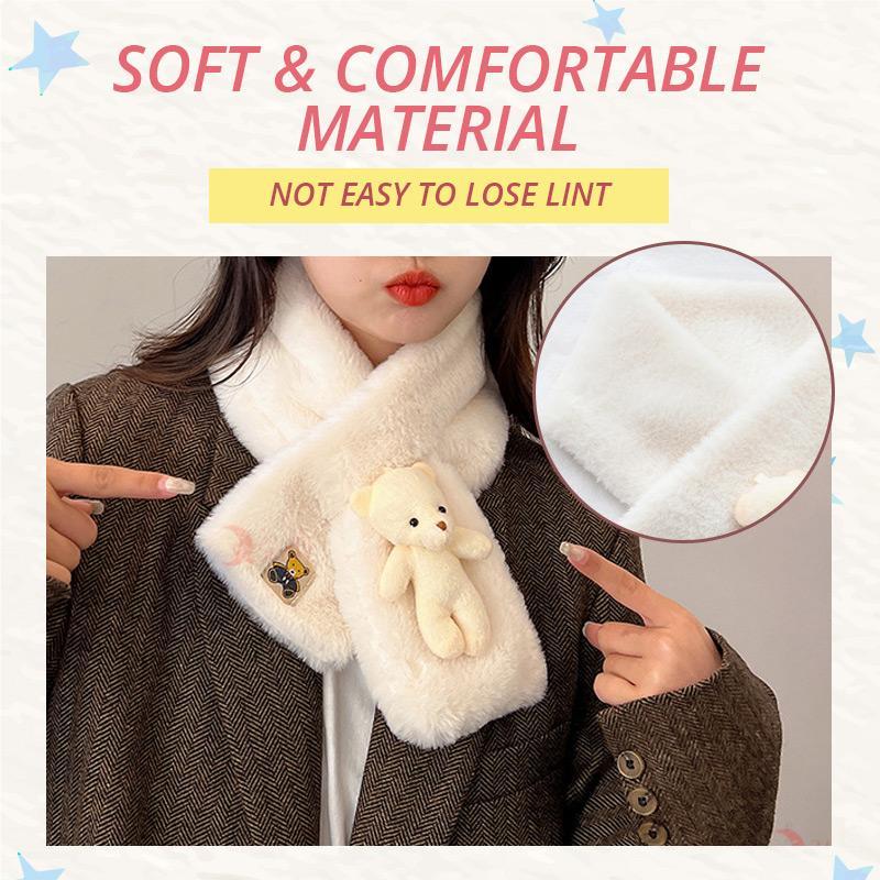 🔥Christmas gift cute bear cross neck bear scarf winter cartoon solid color cold protection warm outdoor windproof scarf head protection neck plush neck cover🔥