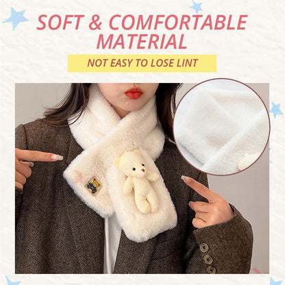 🔥Christmas gift cute bear cross neck bear scarf winter cartoon solid color cold protection warm outdoor windproof scarf head protection neck plush neck cover🔥