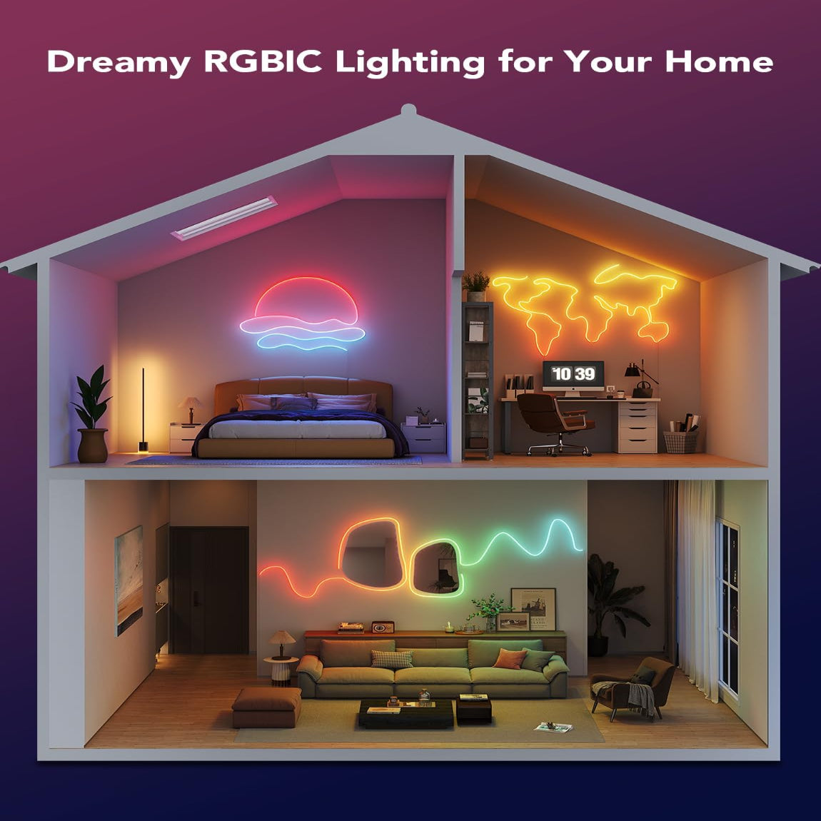 🌈 Smart LED Strip Lights - Bluetooth/WiFi Controlled, Music Sync RGB Lights