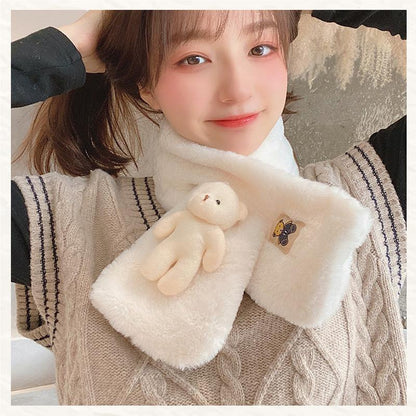 🔥Christmas gift cute bear cross neck bear scarf winter cartoon solid color cold protection warm outdoor windproof scarf head protection neck plush neck cover🔥