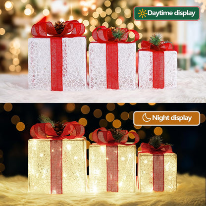 (🌲Early Christmas Sale- 49% OFF)Set of 3 Christmas Lighted Gift Boxes