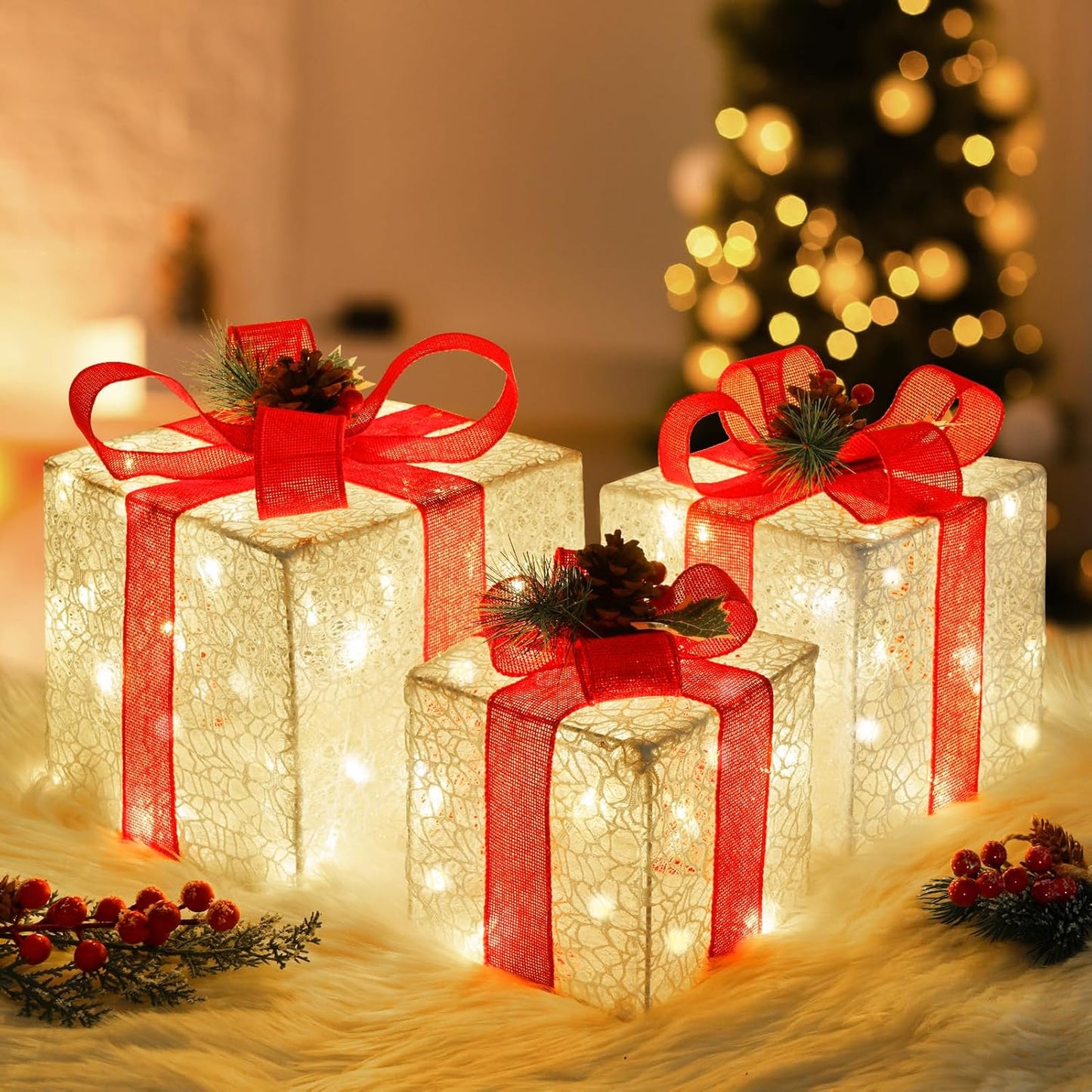 (🌲Early Christmas Sale- 49% OFF)Set of 3 Christmas Lighted Gift Boxes