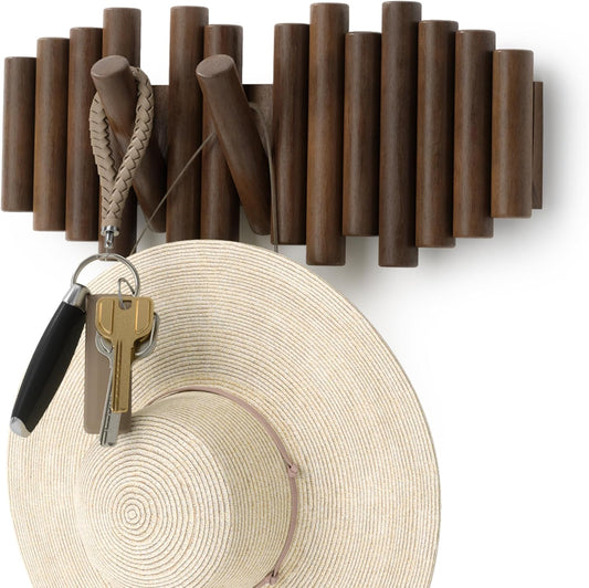 Limited-Time Deal|Picket Rail Hook Coat Rack, Aged Walnut