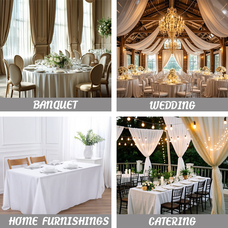 🔥Light luxury high-end white large rectangular polyester tablecloth outdoor wedding hotel conference room tablecloth🔥