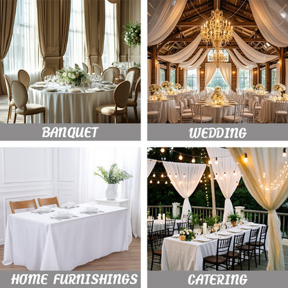 🔥Light luxury high-end white large rectangular polyester tablecloth outdoor wedding hotel conference room tablecloth🔥