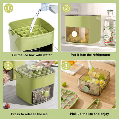 🔥Portable push-type ice tray ice cube mold ice box home double layer with drawer ice maker🔥