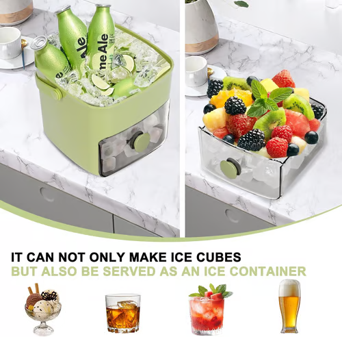 🔥Portable push-type ice tray ice cube mold ice box home double layer with drawer ice maker🔥