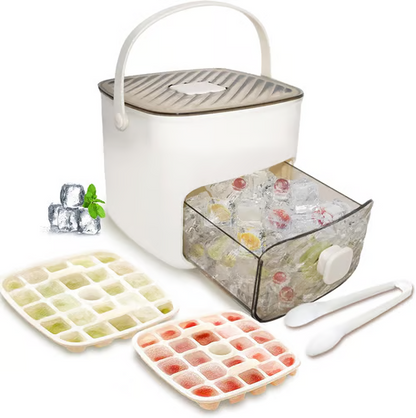 🔥Portable push-type ice tray ice cube mold ice box home double layer with drawer ice maker🔥