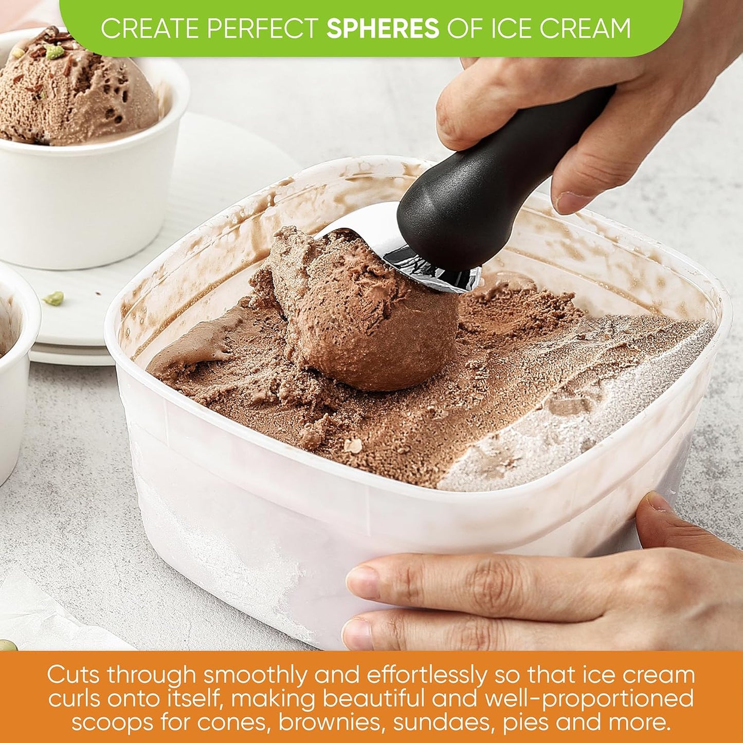 🍨🍧Heavy Duty Ice Cream Scoop with Comfortable Handle - Professional Ice Cream Scooper for Gelato, Sorbet, Cookie Dough, Melon, Frozen Yogurt - Dishwasher Safe Metal Kitchen Tool